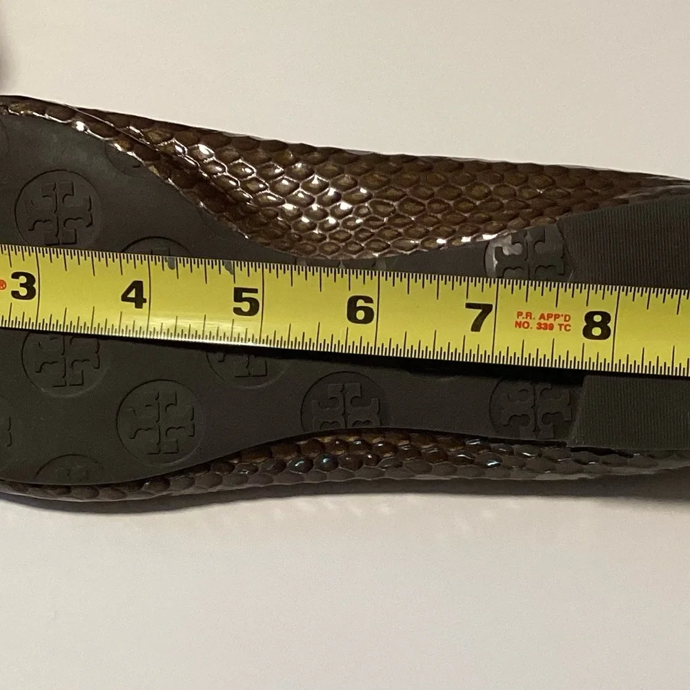 Tory Burch Reva Brown Snake Ballet Flats Gold Logo - Picture 5 of 11